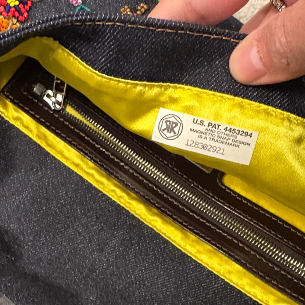 Vintage Fendi Denim Embroidered Floral Shoulder Bag with Silver Buckle - Picture 7 of 10